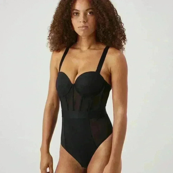 DKNY Sheer Strapless Cupped Bodysuit Black sheer waist Size 36C NWOT $80 - Picture 7 of 13